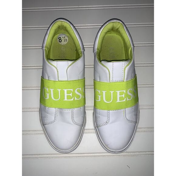 GUESS Shoes - Guess‎ White Fluorescent Yellow Slip On Women’s Tennis Shoes Sz 8.5 Med